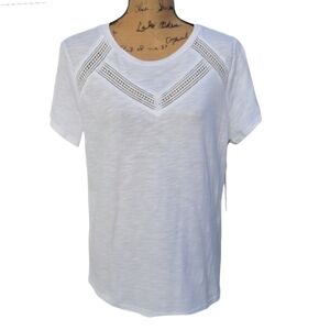 NEW Liz Claiborne Women's Short Sleeve Tee with Decorative Crochet Yoke Detail